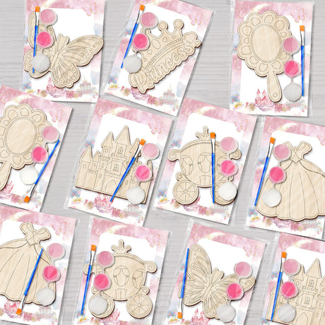 SYUCVQI 12 Pack Princess Party Favors Wooden Painting Craft Kits for Princess Birthday Party DIY Coloring Wooden Crown Mirror Art Activities Games for Princess Party Goodie Bag Stuffers Prize for Kids SYUCVQI