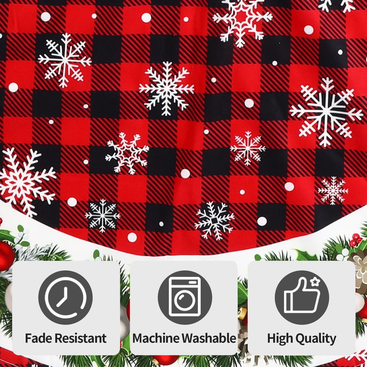 48 Inch Christmas Tree Skirt Red and Black Buffalo Plaid Christmas Tree Skirt, Snowflake Bells Decoration, New Year's Eve Holiday Party Outdoor Decoration Staraise