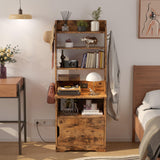 LIKIMIO Nightstand with Charging Station, 55" Tall End Side Table with Storage Cabinet, Small Bookshelf, for Living Room Office Bedroom, Vintage Brown LIKIMIO