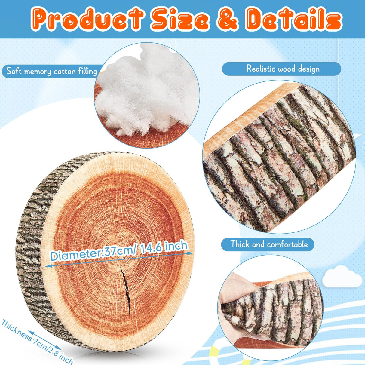 8 Pcs Flexible Seating Floor Sitting Cushion for Classroom Soft Tree Stump Stool Set 3D Digital Print Soft Round Throw Pillow Decorative Wood Slice Floor Cushion for Classroom Kids Couch Chair Home Juexica