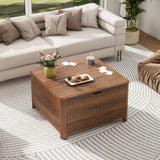 LYNCOHOME 31.5" Fluted Lift Top Coffee Table with Storage, Square Coffee Tables for Living Room, Coffee Table with Large Hidden Storage Compartment and Adjustable Shelves，Walnut LYNCOHOME