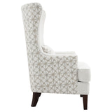 Coaster Home Furnishings - Pippin - Upholstered High Wingback Accent Chair with Brown Wood Legs, Track Arms, Removable T-Cushion, Geometric Pattern and Nailhead Trim - Living Room - Latte - 904066 Coaster Home Furnishings