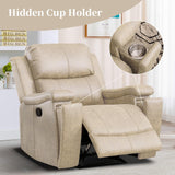 EBELLO Recliner Chair, Single Overstuffed Sofa Recliner, Breathable Faux Leather Manual Reclining Chairs with Hidden Cup Holder, Arm and Back for Adults, Living Room, Bedroom, Beige EBELLO