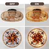 Letmarey 20" Caged Ceiling Fans with Lights and Remote, Boho Flush Mount Ceiling Fan with Light, Low Profile Chandelier 6 Speed Bladeless Reversible Ceiling Fan w/ 4 Bulbs. for Living Room Bedroom. Letmarey