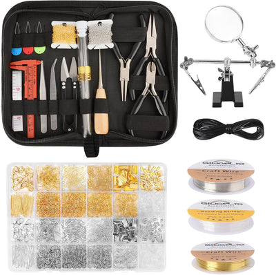 Giwaelro Jewelry Making Kit for Adults, Jewelry Making Supplies with Pliers, Wires, Findings, Necklace Chains, Magnifier and Storage Bag