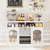 GOCAPTAIN Wine Bar Cabinet White Modern Coffee Sideboard Buffets with Led Lights, Wine Racks Glass Holder, 2 Glass Doors, Adjustable Shelves for Kitchen, Dining Room, Living Room GOCAPTAIN