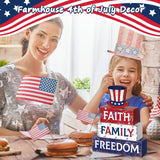 Huquary 4 Pcs Farmhouse 4th of July Patriotic Table Sign Independence Day Table Wood Decorations Patriotic Themed Rustic Farmhouse Wood Block Sign for Party Home Desk (Hat) Huquary