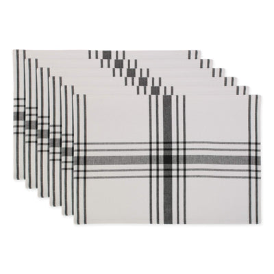 DII Home Sweet Farmhouse Plaid Tabletop Collection, Placemat Set, 13x19, French Stripe Black, 6 Piece