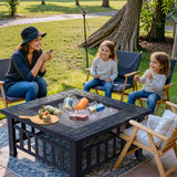 Greesum Multifunctional Patio Fire Pit Table, 32in Square Metal BBQ Firepit Stove Backyard Garden Fireplace with Spark Screen Lid and Rain Cover for Camping, Outdoor Heating, Bonfire and Picnic, Black Greesum