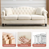 ATUMON 79" 2 Piece 3-Seater Velvet Chesterfield Sofa Couch for Living Room, Combination Sofa with 4 Pillows,Button Tufted Trimming Curved Backrest Rolled Arms with Black Legs, Beige ATUMON