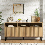 UEV Mid Century Modern Sideboard Buffet Cabinet with Storage, 61.4'' Fluted Sideboard Cabinet,Wood Buffet Cabinet with Metal Legs,Accent Credenza Storage Cabinet with 4 Doors and Spacious Top(Wood) UEV