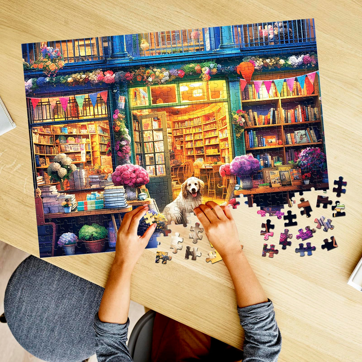 500 Piece Puzzles for Adults, Jigsaw Puzzles 500 Pieces, Puzzles 500 Pieces for Adults, Bookstore Dogs Jigsaw Puzzles, Funny Puzzles, Great Gift for Family Friends, Large Puzzles 20.5 x 15 in Nitktaia