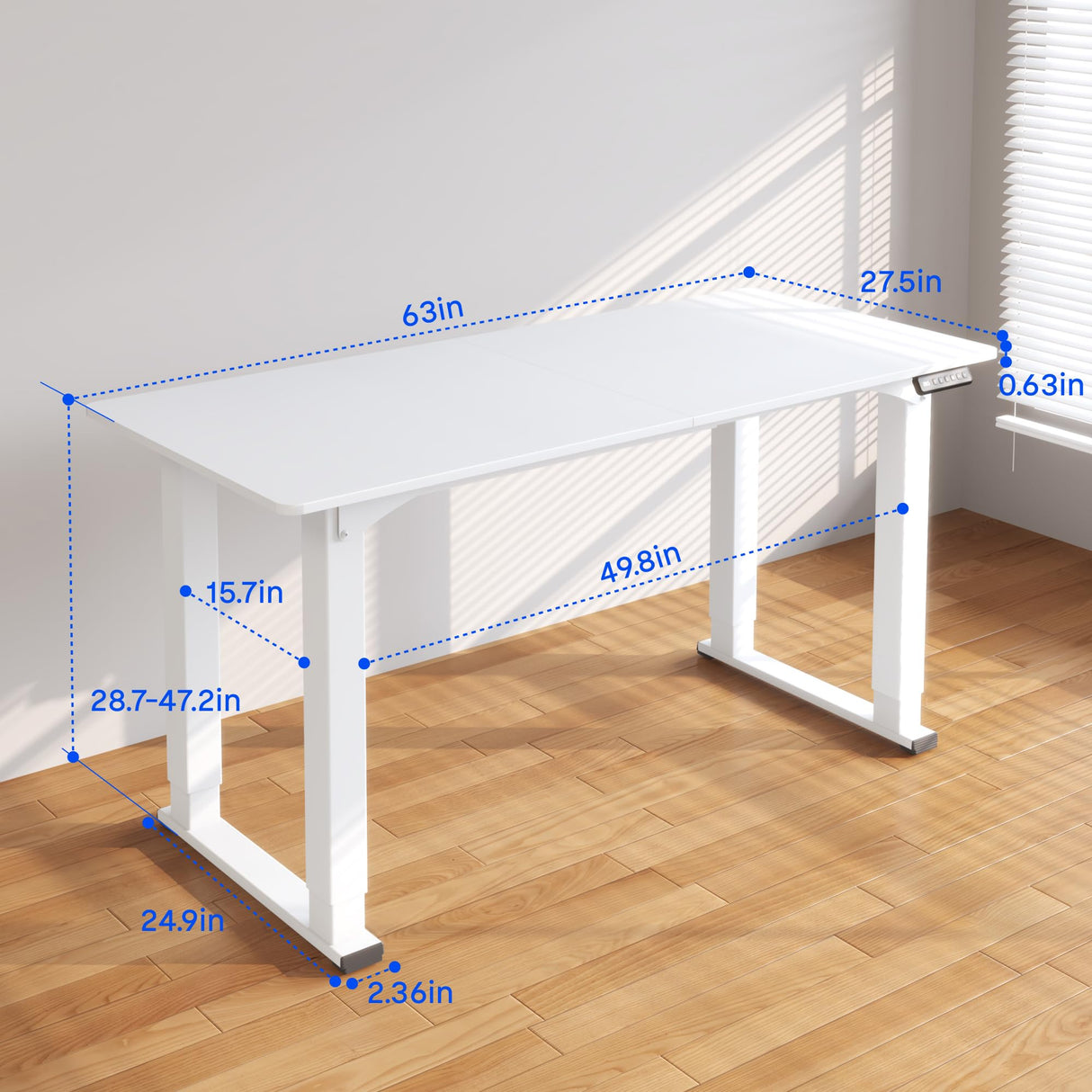 FLEXISPOT E6Q 4 Legs Standing Desk 63 x 28 Inch Adjustable Height Desk with Splice Board Home Office Sit Stand Up Desk, White Top + White Frame FLEXISPOT