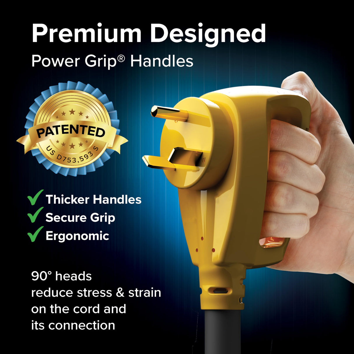 Camco Power Grip 25-Ft 30 Amp RV Extension Cord - Rated for 125V / 3,750W - Features Heavy Duty 10-Gauge Copper Wire for Superior Conductivity & Coated w/Heat-Resilient PVC (55191) Camco