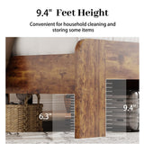 PAUKIN King Size Wooden Bed Frame with Headboard, Rustic Farmhouse Wooden Bedframe with LED Lights and Charging Station, Easy Assembly, No Box Spring Needed (Rustic Brown, King) PAUKIN