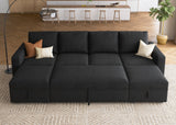HONBAY Modular Sectional Sleeper Sofa Bed, Velvet Sectional Couch with Pullout Bed U Shaped Modular Couch with Storage Ottoman for Living Room, Black HONBAY