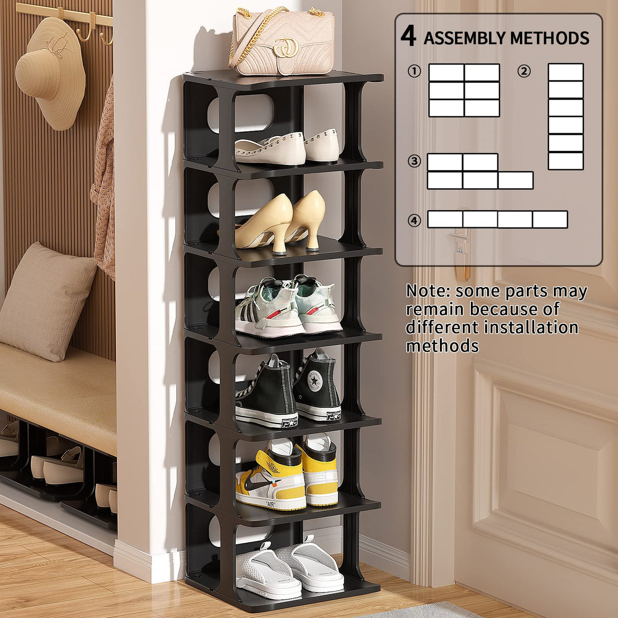HAIXIN Vertical Narrow Tall Shoe Rack for Front Door Entrance, 7-Tier Sturdy Stackable Shoe Rack Organizer for Closet Entryway, Corner Shoe Storage Shelf Shoe Cubby HAIXIN