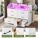 Hasuit White Dresser for Bedroom with LED Lights and Charging Station, Modern Wood 6 Drawers Storage Tower Clothes Organizer, Large Capacity Chest of Drawers Storage Cabinet for Bedroom, Living Room Hasuit