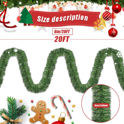 candyfouse 20Ft Christmas Garland,Non-Lit Soft Christmas Green Twist Garland for Indoor or Outdoor, Artificial Greenery Garland for Holiday Wedding and Christmas Decorations