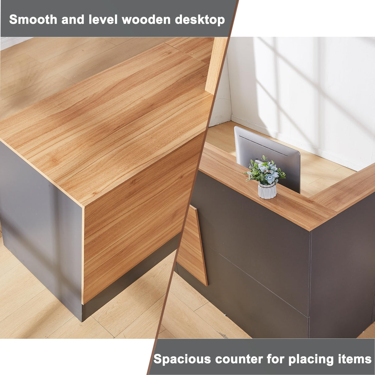 LayBurst L Shaped Reception Desk with Lockable Drawers and Adjustable Filling Cabinet,Modern Front Desk Reception Counter with Keyboard Tray and Storage Cabinet for Checkout,Lobby,Beauty Salon LayBurst