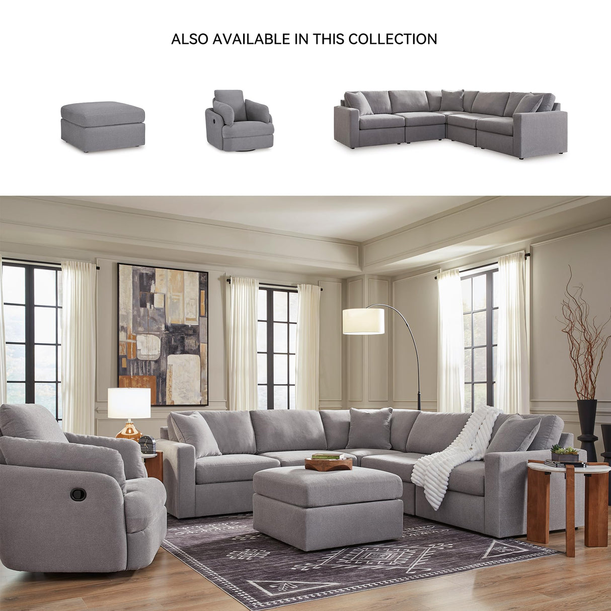 Signature Design by Ashley Modmax Contemporary Indoor Upholstered Press-Back Rocker Swivel Glider Recliner with Hidden Storages, Light Gray Signature Design by Ashley