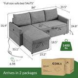ODIKA L Shaped Convertible Sleeper Sofa Bed, 84" Sectional Couch for Living Room - Pull Out Bed, Reversible Chaise with Storage, Dual USB-C Charging, Removable & Washable Dark Grey Linen Covers ODIKA