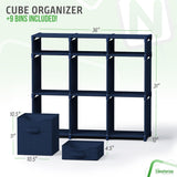 9 Cube Distressed Organizer with Drawers - Easy Assemble - Baby, Kids Dorm Room Organizer (Navy) NEATERIZE