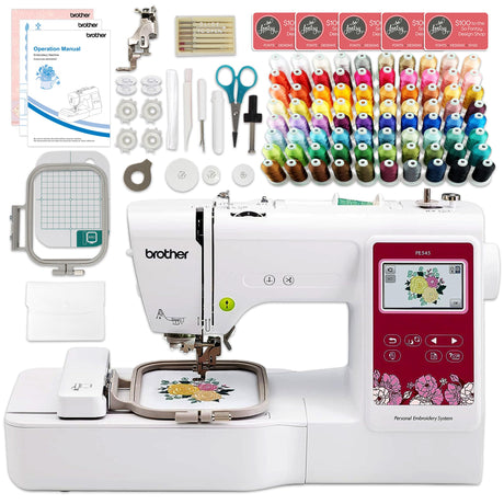 Brother PE545 4" x 4" Embroidery Machine with Accessories Kit and Deluxe 80 Embroidery Spool Bundle Brother