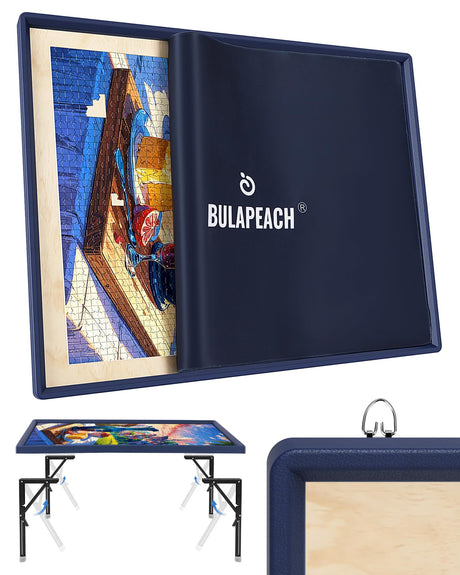 BULAPEACH 1000 Pieces Puzzle Table with Legs, Tilting Jigsaw Puzzle Board with Cover and Drawers, Puzzle Frame Hangers, 23‘’ x 31'' Portable Folding Wooden Puzzle Tray Storage Organizer for Adults BULAPEACH
