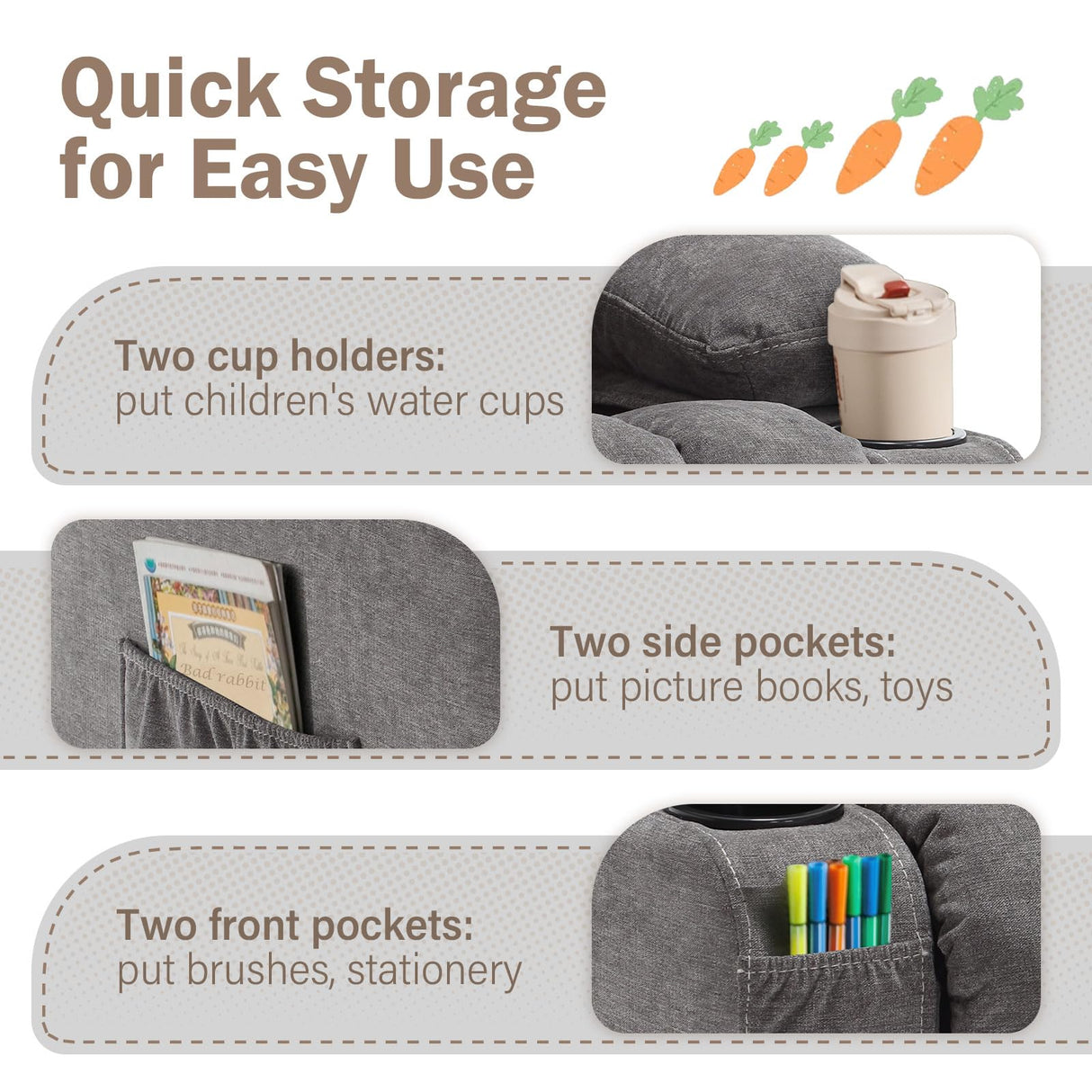 BOSMILLER Kids Recliner Chair， Push Back Toddler Recliner with Cup Holders & Side Pockets， Adjustable Footrest & Headrest Kids Sofa for Boys Girls 3+ Age Group (Light Brown) BOSMILLER