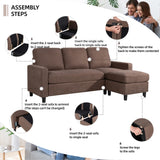 Shintenchi Convertible Sectional Sofa Couch, Modern Linen Fabric L-Shaped , 3-Seat Sofa Sectional with Reversible Chaise for Small Living Room, Apartment and Small Space (Chocolate) Shintenchi