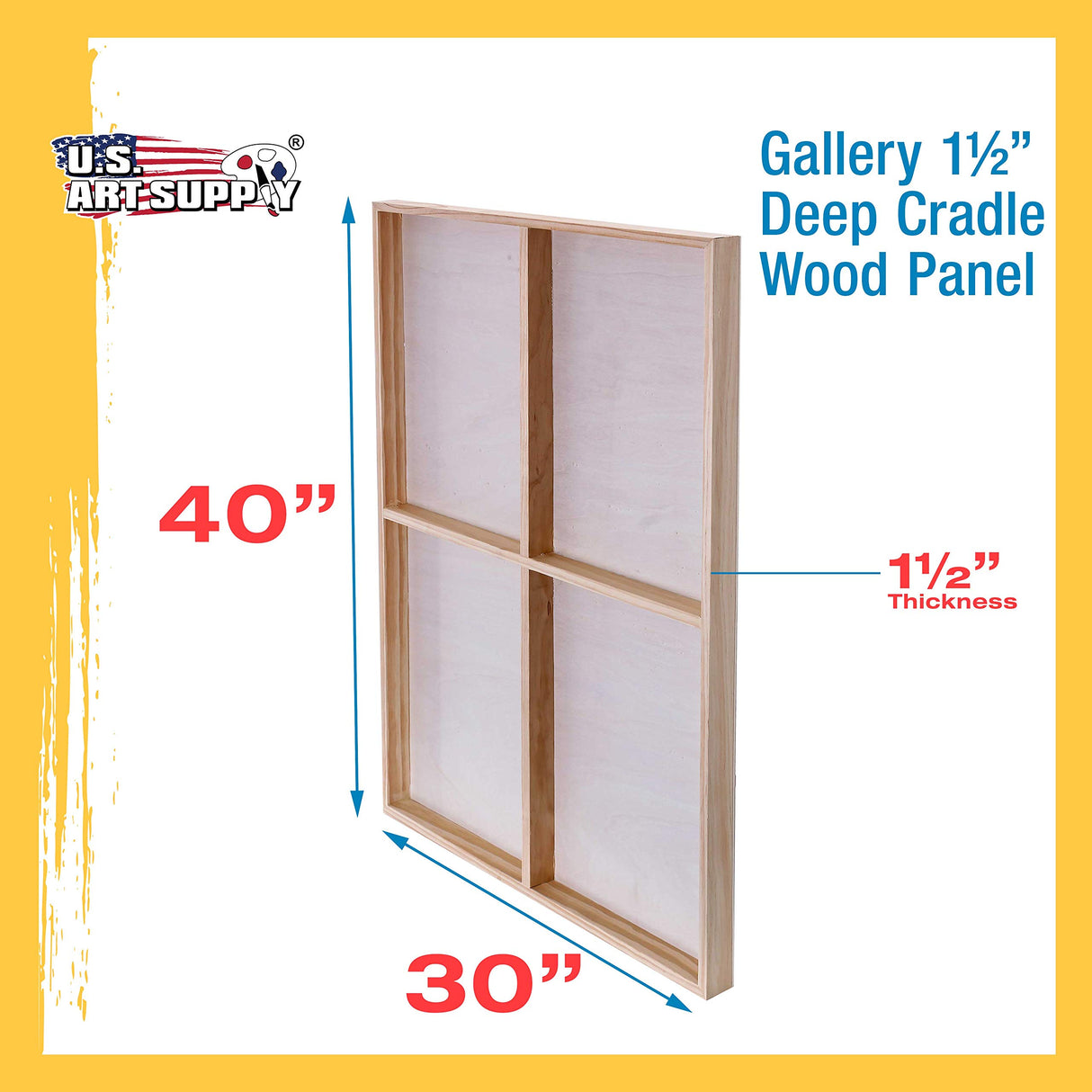 U.S. Art Supply Unfinished Cradled Wood Panels for Painting, 2 Pack of 30x40 inch - Gallery Birch Wooden Canvas Boards 1-1/2" Deep - Mixed-Media Craft, Acrylic, Oil, Encaustic, Paint Pouring U.S. Art Supply