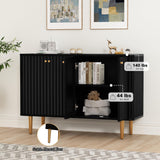 HLR Sideboard Buffet Cabinet, 48" Modern Accent Cabinet with 4 Door and Removable Shelves, Credenza Entryway Cabinet with Storage for Living Room, Dinning Room (Black) HLR
