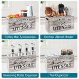 Rustic White Wooden Utensil Holder for Kitchen Counter Decor Extra Large Utensil Crock Organizer Silverware Caddy Farmhouse Wood Cutlery Holder Cooking Utensil Stand Storage kitchen Tools Holder Renawe