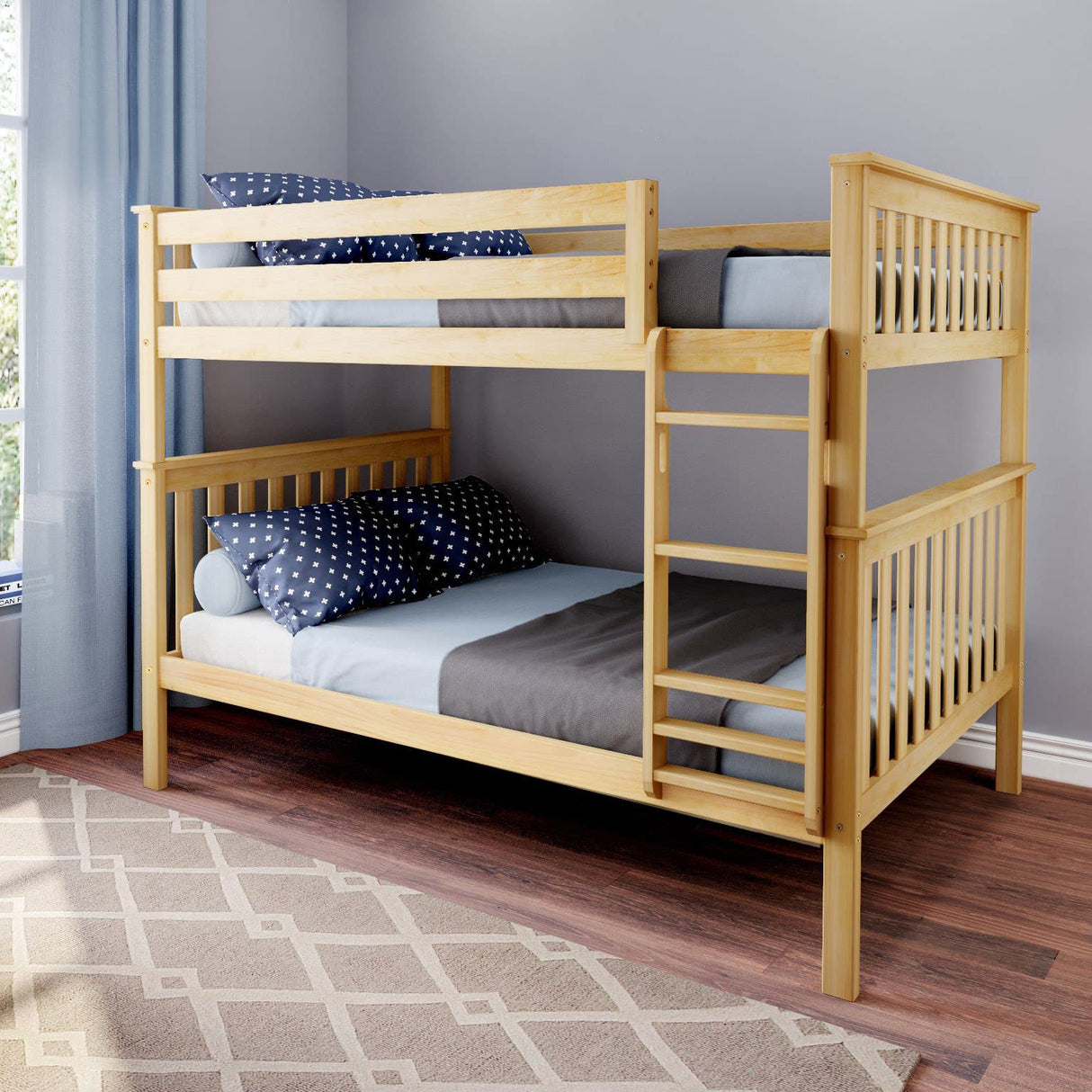 Max & Lily Natural Full Over Full Bunk Bed with Reversible Ladder and Safety Guardrails Max & Lily
