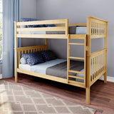 Max & Lily Natural Full Over Full Bunk Bed with Reversible Ladder and Safety Guardrails Max & Lily