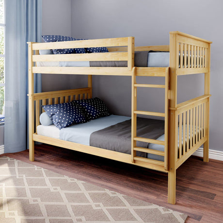 Max & Lily Natural Full Over Full Bunk Bed with Reversible Ladder and Safety Guardrails Max & Lily