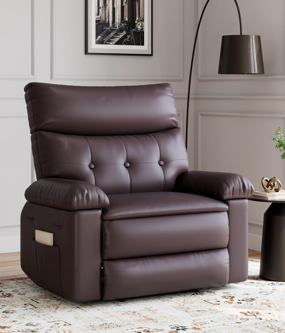 GarveeHome Oversized Recliner Chair - Faux PU Leather Manual Recliner for Adults, Lazy Chair with 1.5X Sponge Comfort Arm and Back for Living Room, Bedroom GarveeHome