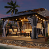 Aoxun Hardtop Gazebo 10x12, Aluminum Frame Canopy with Double Galvanized Steel Roof, Outdoor Gazebo with Breathable Netting and Privacy Curtain for Backyard Aoxun