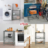 Origami 3 Tier Folding Shelves, Storage Shelving Rack Unit With Wheels, Pewter Origami