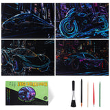 Gersoniel 4pcs Scratch Art Adult Scratch Painting Kits Glow in The Dark Rainbow Painting Paper with Pen & Cleaning Brush Noctilucent Scratchboard for Adults Gift, Racing Theme, Back to School Gifts Gersoniel