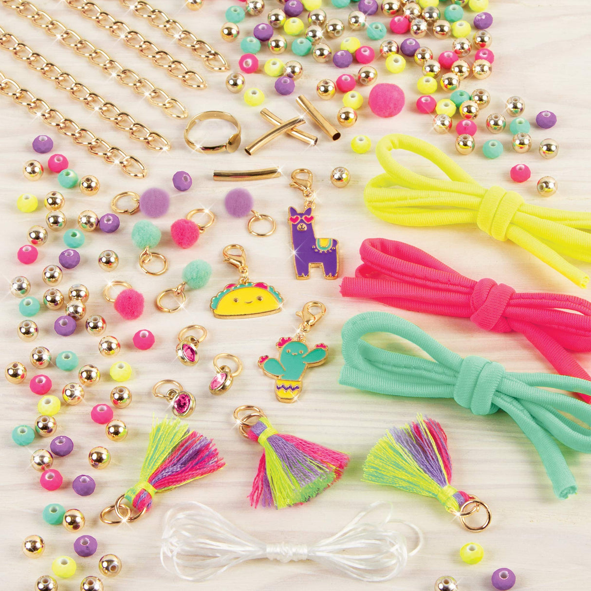 Make It Real: Neo-Brite Chains & Charms Kit - Create 10 Unique Cord & Tassel Charm Bracelets, 195 Pieces, Includes Play Tray,DIY Playful Charm & Jewelry Kit, Tweens & Girls, Arts & Crafts, Ages 8+ Make It Real