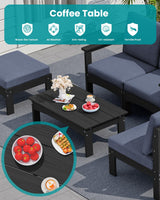 SERWALL 9 Pieces Patio Sofas, All-Weather HDPE Outdoor Sectional Sofa with Cushions and Coffee Table, Extra-Large Modular Conversation Set for Patio, Garden, Deck, Grey Frame with Grey Cushion SERWALL