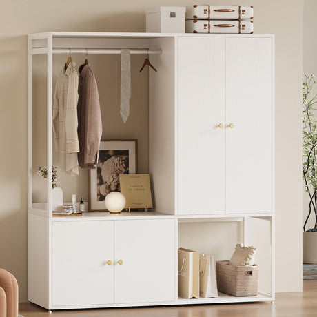 LIKIMIO Wardrobe Closet, White Cabinet with Shelves, Large Armoire Clothing Storage with Hanging Rod for Bedroom, Living/Laundry Room LIKIMIO