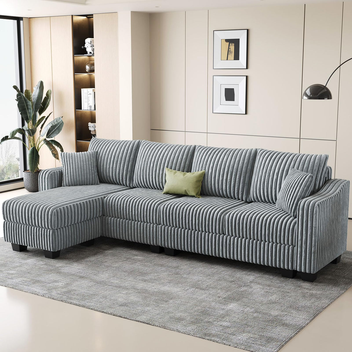 Belffin Sectional Couch with L-Shape Chaise L Shaped Couch with Ottoman Sectional Couches for Living Room Corduroy (Light Grey, L Shaped) Belffin