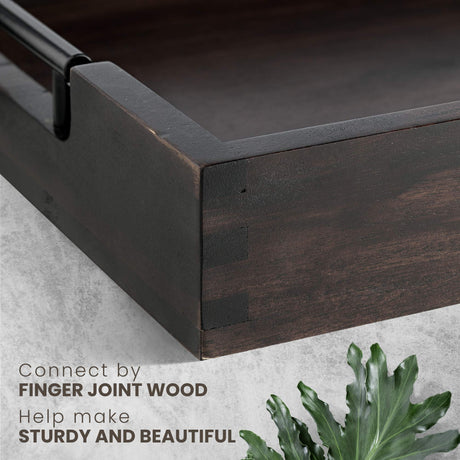 Ottoman Tray, Acacia Wood Serving Tray with Metal Handles, 16.5x12.5in Food Drinks Tray for Coffee Table, Breakfast, Dinner & Bar, Rustic Decorative Storage Tray for Ottoman, Kitchen, Packaging RAKYTO