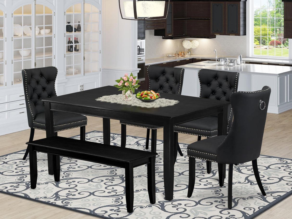 East West Furniture DUDA6-BLK-12 6 Piece Dining Table Set Contains a Rectangle Solid Wood Table and 4 Upholstered Chairs with a Bench, 36x60 Inch, Black East West Furniture