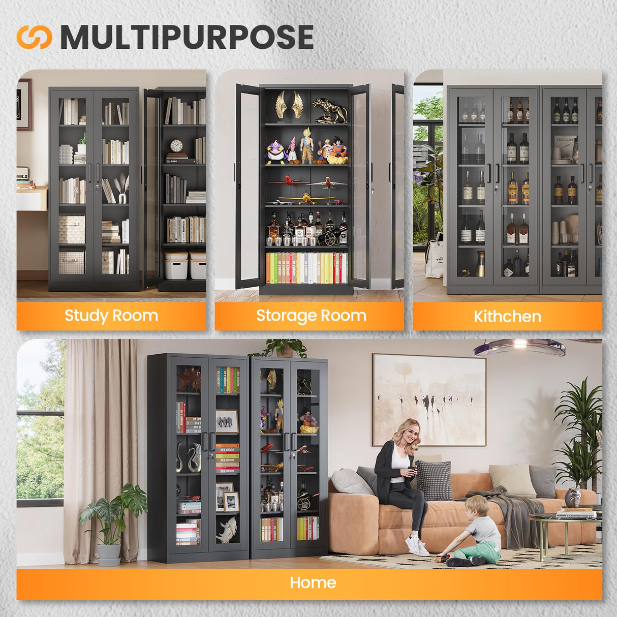 AFAIF Locking Display Cabinet with Glass Door, 71”H Metal Curio Cabinets with Adjustable Shelves, Black Liquor Caninet Display Case for Living Room, Collectibles, Clinic, Home - Assembly Required AFAIF