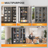 AFAIF Locking Display Cabinet with Glass Door, 71”H Metal Curio Cabinets with Adjustable Shelves, Black Liquor Caninet Display Case for Living Room, Collectibles, Clinic, Home - Assembly Required AFAIF