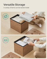 SONGMICS Small Folding Storage Ottoman, Foot Rest Stool, Cube Footrest, Synthetic Leather, 12.2 x 16.1 x 12.2 Inches, 286 lb Capacity, for Living Room, Bedroom, Dorm, Coffee Brown ULSF100K01 SONGMICS